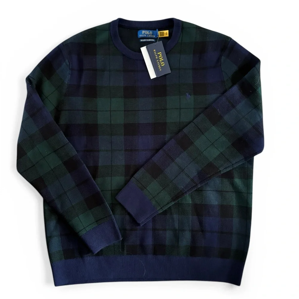 Polo Ralph Lauren Green Navy Scottish Plaid Merino Wool Sweater Size XL NWT